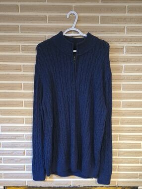 Denver Hayes Navy Cable-Knit Half-Zip Sweater